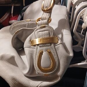 B. Makowsky Gold and White Shoulder Bag with Elegant Design